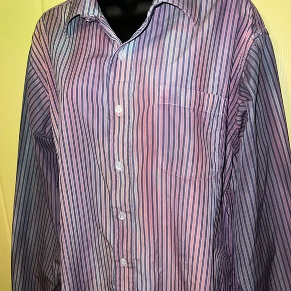 Stafford Custom Tie Dye Colorful Stripe Long Sleeve Button Up Shirt Size 16.5 - Picture 2 of 8